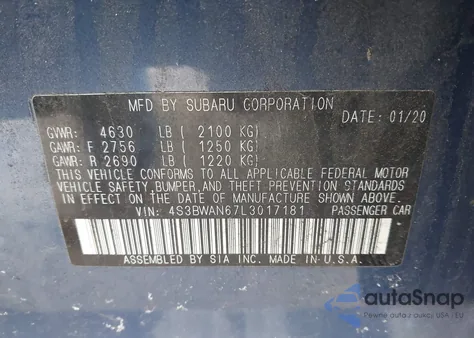 2020 Subaru Legacy Limited из США, поврежденный, VIN 4S3BWAN67L3017181